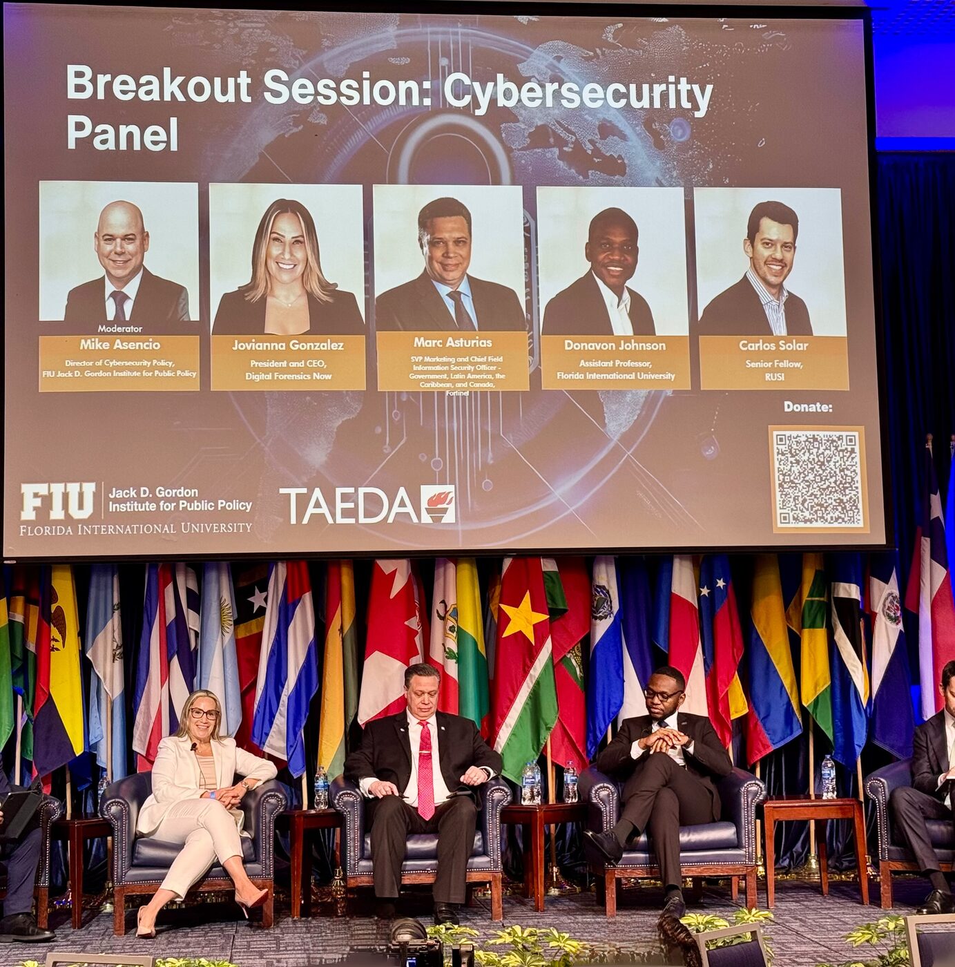 Jovianna Gonzalez seated on stage as a panelist during a cybersecurity breakout session at Florida International University